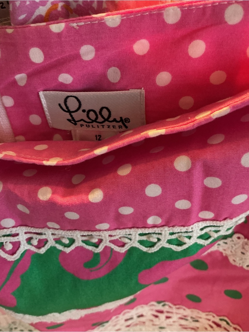 Lilly Pulitzer Pink and Green Patchwork Lace-Trim Mini Skirt - Picture 3 of 4